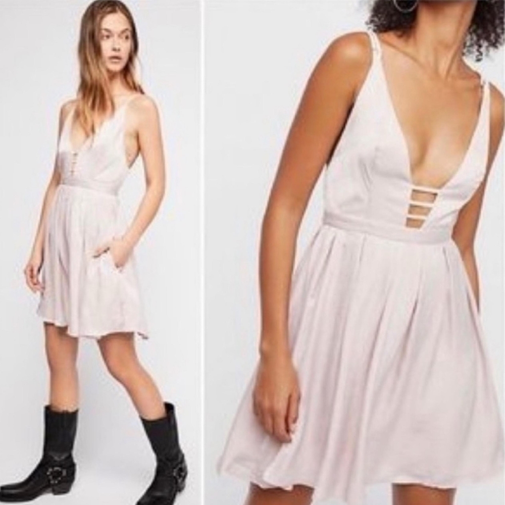 Free People Gabby's Party All Night Iridescent Strappy Mini Dress Neutral
